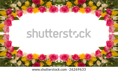 frame of yellow, pink and ivory roses