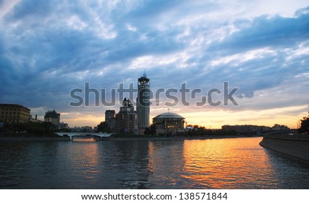 Sunset over Moscow river, Russia
