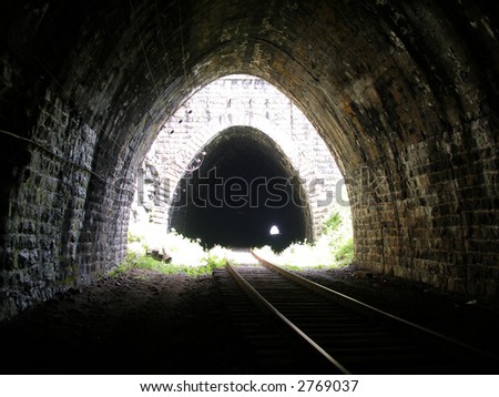 Old railroad tunnel of the Circum-Baikal Road, the historical part of Trans-Siberian railway, near Lake Baikal, Russia
