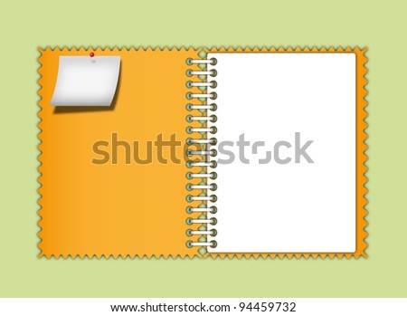 Orange notebook zigzag border and note pad with page.