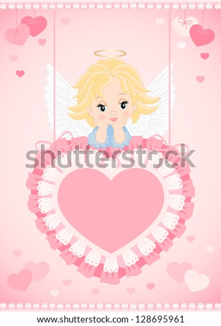 greeting card with an angel on the pink heart
