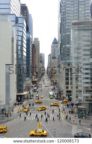 8th Ave Seen From Columbus Statue At Columbus Circle In Manhattan, New York