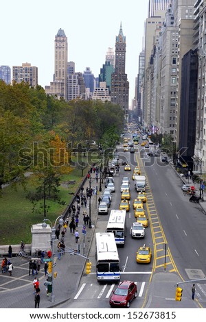 NEW YORK,U.S.A.-NOVEMBER 10,2012: West 59 th street seen from Columbus Statue at Columbus Circle in Manhattan, New York