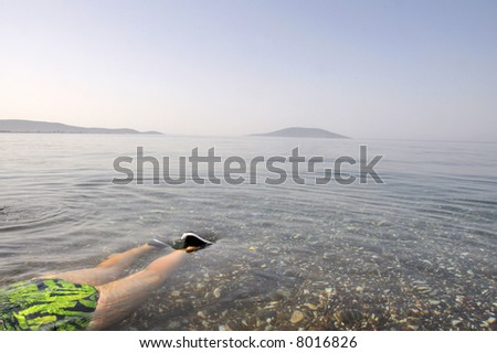 Swimming woman in clear sea