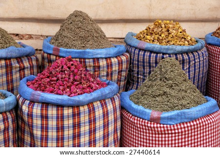 Spices at the market in the souk of Marrakesh, Morocco