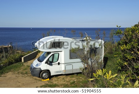Mobil home at a camping near the sea