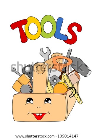 Cartoon Tools In A Toolbox On White Background - Kid Bitmap 