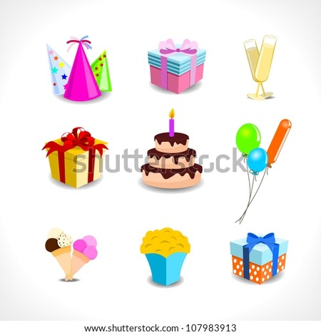 Tangled Birthday Cakes on Birthday Cake Popcorn On Stock Vector Birthday Icons Gifts Balloons