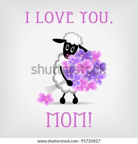 Love   Backgrounds on Violet Flowers On Gray Background  With Text I Love You  Mom    Bitmap