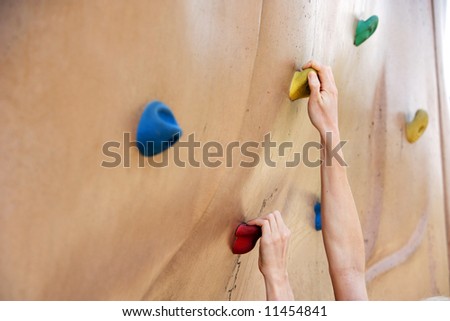 A person climbing a rock wall in the park