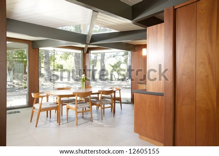 A modern dinning room that has been remodeled