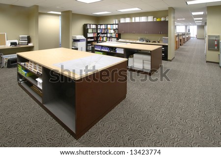 The work floor in a large corporate office of an architecture firm
