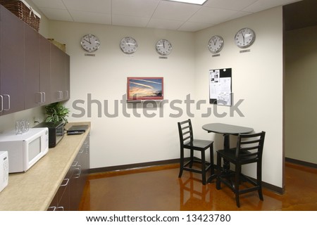 A modern break room in a new office