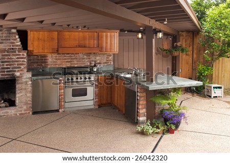 Outdoor modern kitchen that has been freshly remodeled