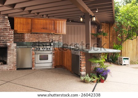Outdoor modern kitchen that has been freshly remodeled