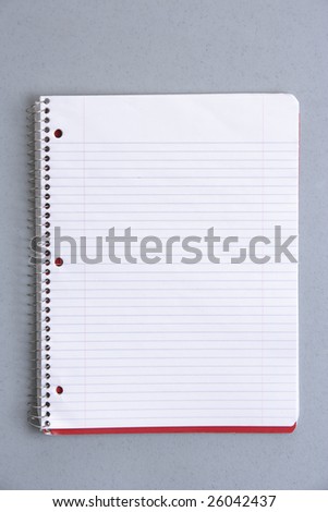 Blank notebook on desk at school or office