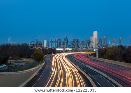 DALLAS,TEXAS - DEC 08:Dallas downtown at dusk on December 08, 2012 - Dallas is the eighth most populous city in the United States
