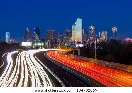 Dallas downtown skyline at night, Texas