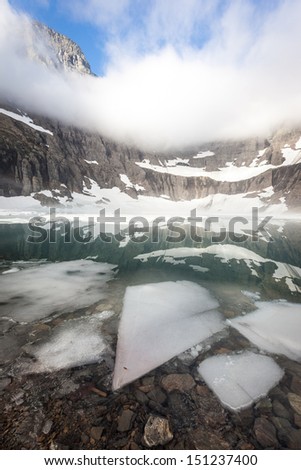 Ice sheet cover Iceberg Lake in Glacier National Park, MT