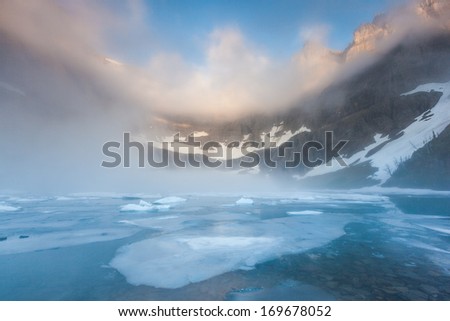 dense fog over iceberg lake, Glacier national park