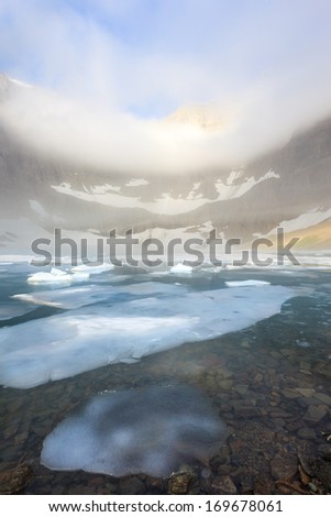 Iceberg lake in foggy day, Glacier national park