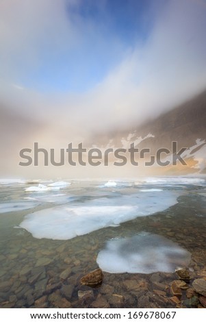 fog over iceberg lake, Glacier national park