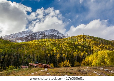 Colorado mountain in autumn with yellow aspen trees, Aspen, CO