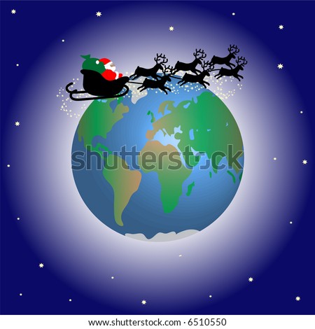 Santa Claus In His Sleigh Around The World Stock Photo 6510550 ...