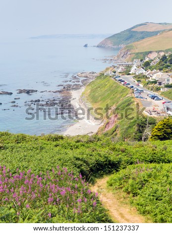 Portwrinkle village and coast Whitsand Bay near Looe Cornwall England United Kingdom on South West Coast Path