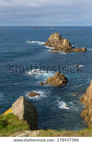 Lands End Cornwall England English tourist attraction the most westerly point of the country and tourist attraction on the Penwith peninsula eight miles from Penzance