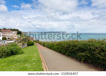 Path to seafront Shanklin Isle of Wight England UK, east coast of the island on Sandown Bay with sandy beach