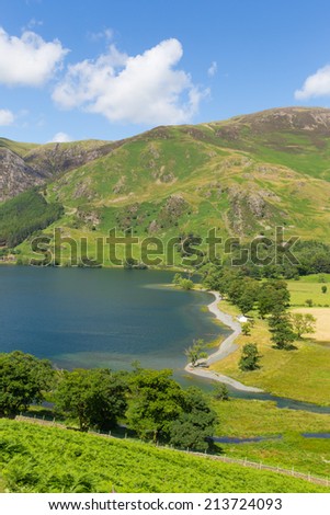 UK lake District Buttermere The Lakes Cumbria England uk on a beautiful sunny summer day mountains and fells