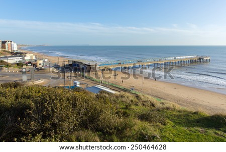 BOURNEMOUTH, DORSET, ENGLAND-JANUARY 16  2015: Sunny weather  brought visitors and surfers to Boscombe Pier Bournemouth on the Dorset coast to enjoy the winter sunshine on Friday 16th January 2015
