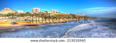 Bournemouth beach and coast panorama Dorset England UK like painting in vivid bright colour HDR