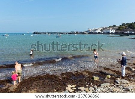 SWANAGE, DORSET, ENGLAND-SEPTEMBER 3  2014: Sunshine and warm weather brought families to Swanage on the Dorset coast to enjoy this popular seaside town on Wednesday 3rd September 2014