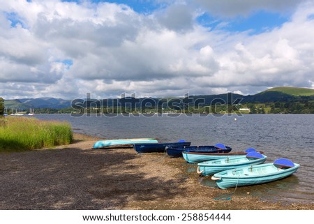 Wooden dinghy rowing boats in the Lake District Ullswater Cumbria England UK