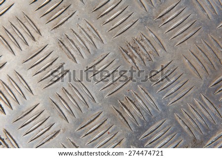 Metal aluminium with printed pattern of lines and ridges and some dirt for background or texture