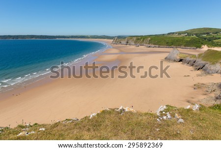 Sandy Pobbles beach The Gower Peninsula Wales uk popular Welsh tourist destination and next to Three Cliffs Bay
