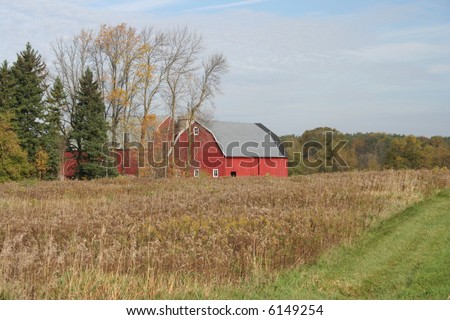 red Wisconsin barn in field