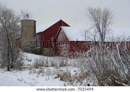 red Wisconsin barn in winter