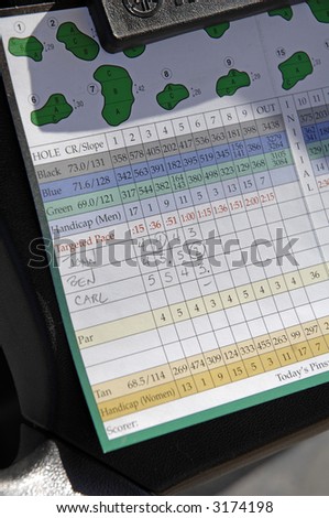 a colorful golf scorecard shows who is winning