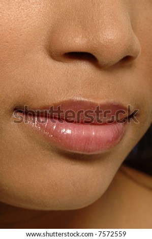 sensitive lips and face with blue background