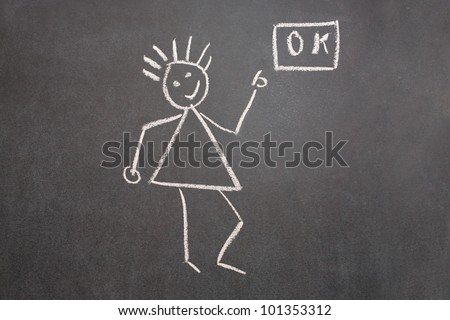 Drawn girl showing okay on school chalkboard