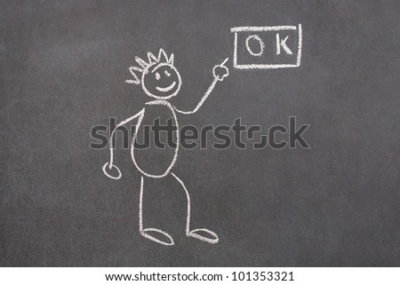 Drawn man showing ok on school chalkboard