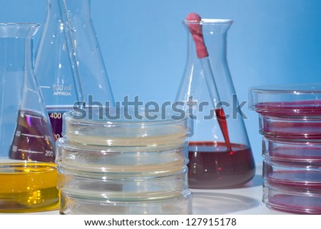 culture dish and other glass laboratory apparatus in desk