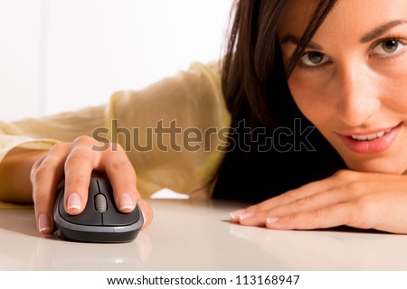 A girl with her computer mouse