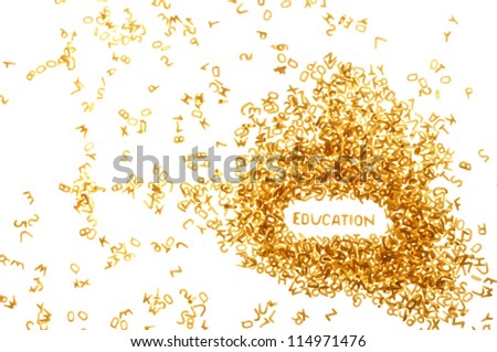 word EDUCATION made of food letters, white background
