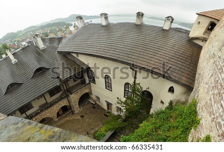 Dunajec Castle in Poland (also known as Niedzica Castle), interior photo taken from roof