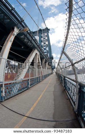 empty pathway on Manhattan Bridge in New York City, USA.