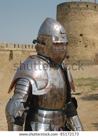 Medieval Knight.Portrait 2.Medieval Knight dressed in armor redy for battle.